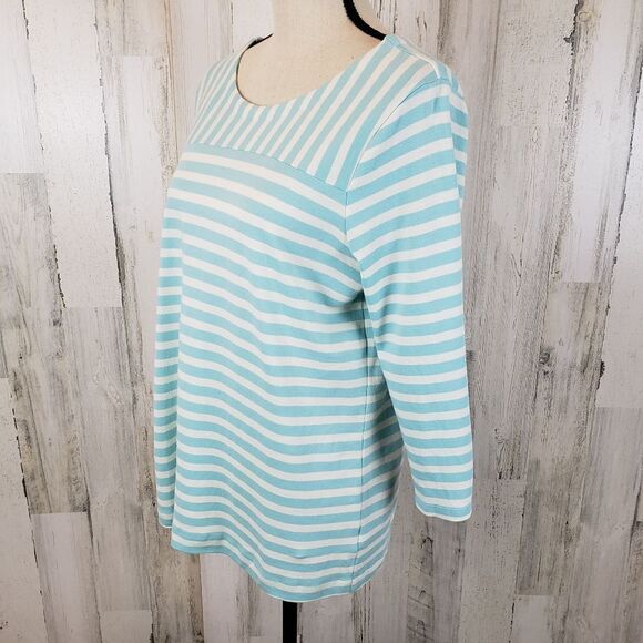 Talbots Striped Button Sleeve Top Sz X - Picture 2 of 6